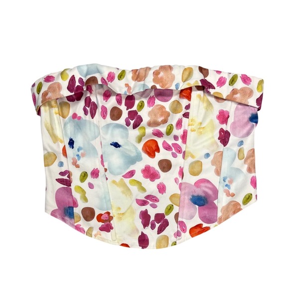 Princess Polly Tops - Princess Polly Abstract Floral Watercolor Corset Top Strapless White Pink Size 4